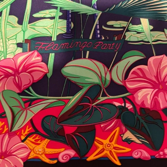 Hermes Scarf Flamingo Party Marine Animal Floral Auth Carre 90 - Picture 4 of 5
